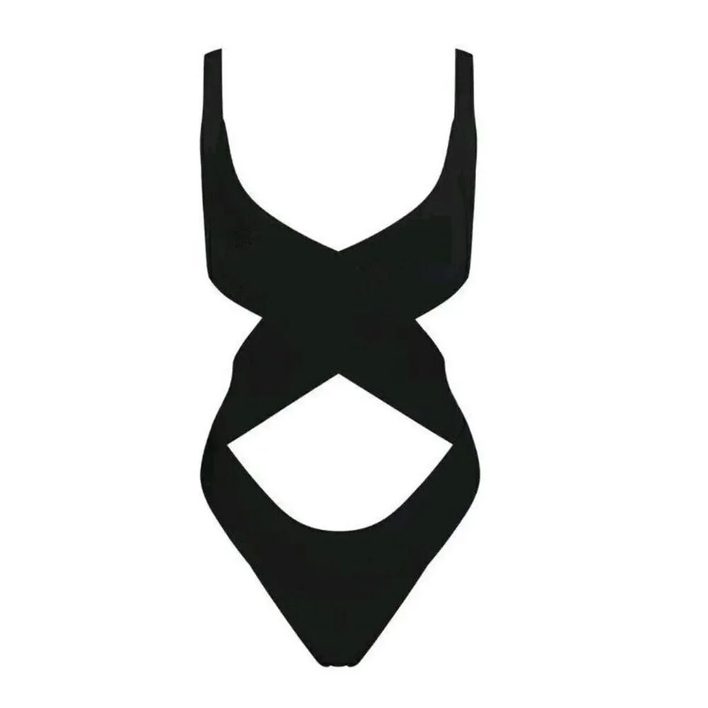SKIMS Knit Swim Bandage Monokini 1 Piece Bodysuit Sz 4x Onyx MSRP $108 NWT